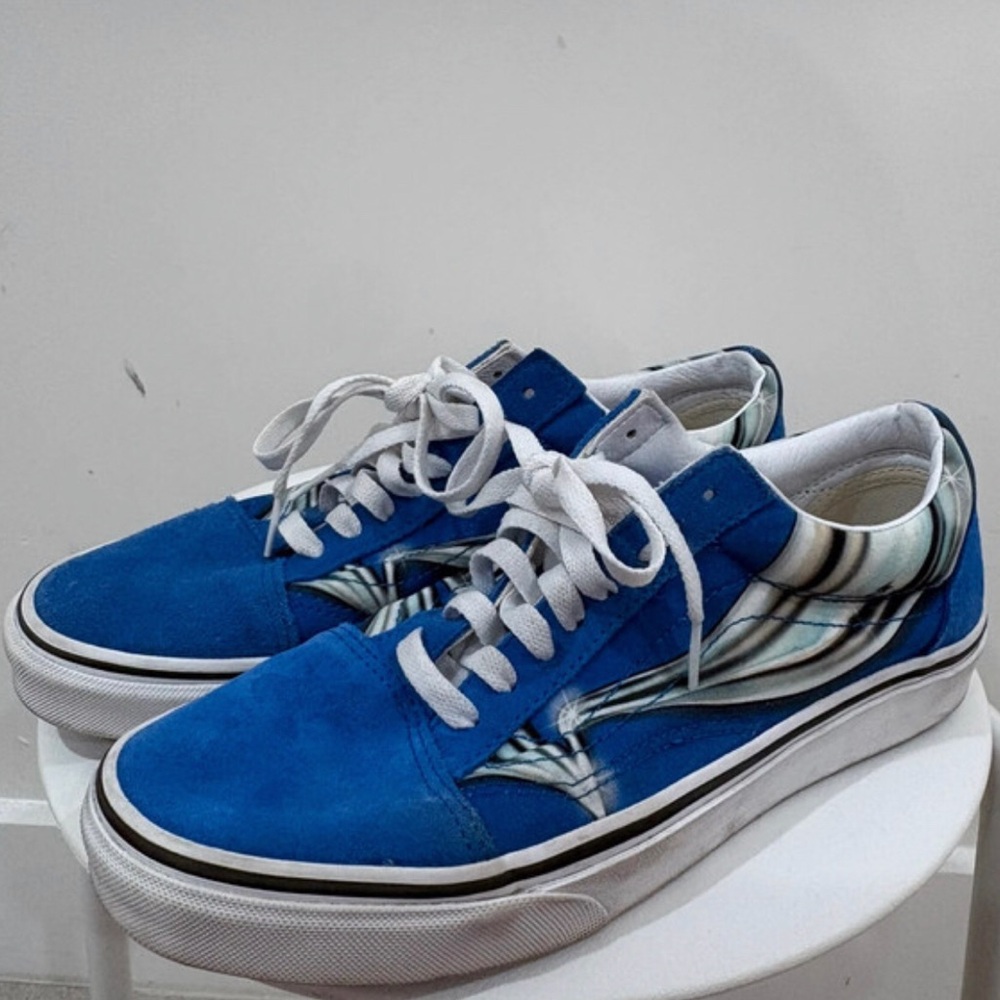 Vans Blue Canvas Low-Top Sneakers with Swirl Accent